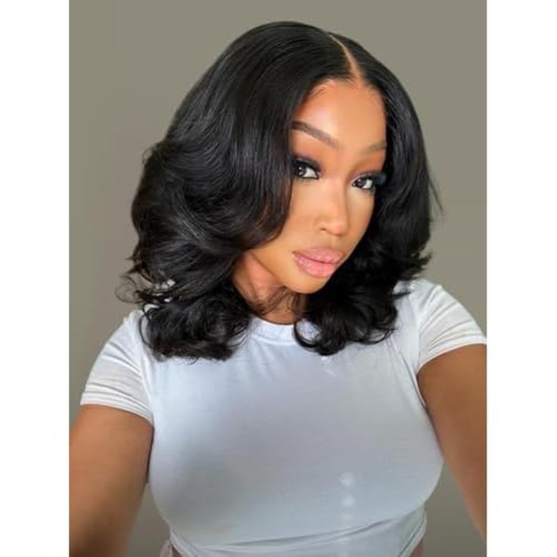 Wiggins Hair Body Wave Bob Wig Human Hair 4x7 Lace Front Wigs Human Hair Pre Cut Lace Ready to Wear Glueless Wig Human Hair Body Bob Wig For Women Pre-Bleached Knots & Adjustable Straps 10 Inch
