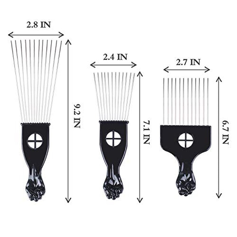 Hair Picks - Black Metal Afro Combs for Hair Styling, Fist Pick for Women and Men