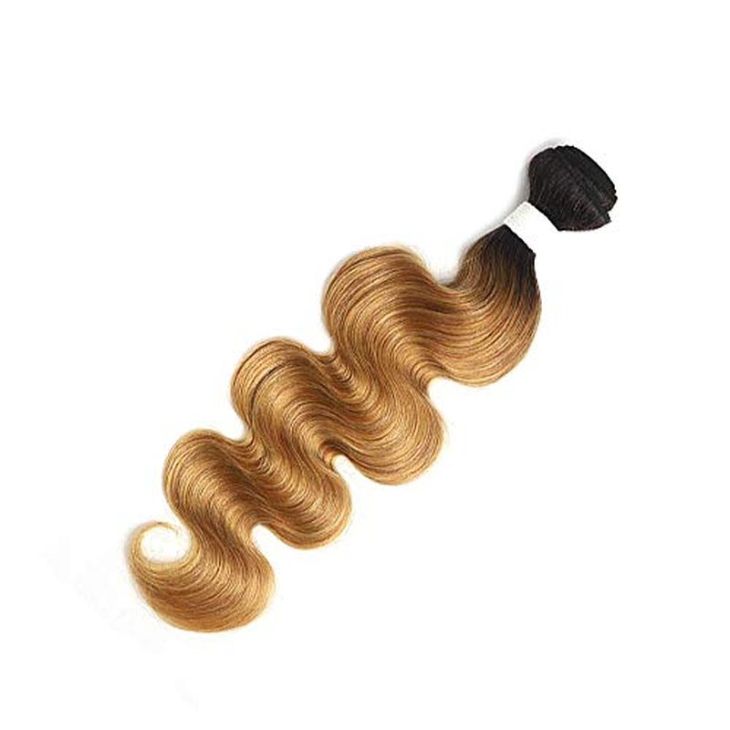 X-TRESS 1b/27 Human Hair Bundles 1 Bundle Ombre Honey Blonde Body Wave Brazilian Hair Weave 100% Human Hair Extensions Bundles Ombre Color 27 Hair Weave(26Inch,T1B/27)