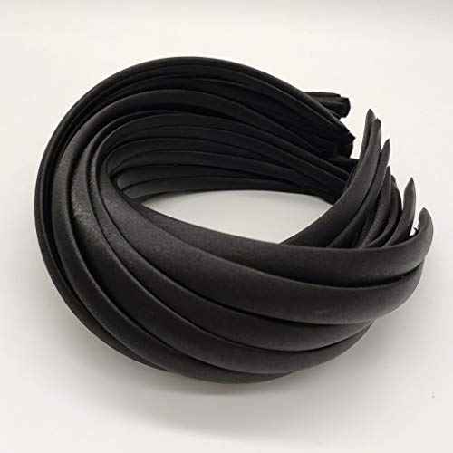 20pcs 15mm Wide Satin Fabric Covered Ribbon Flexible Headband Hairband Hair Band For Girls Women DIY Craft (Black)