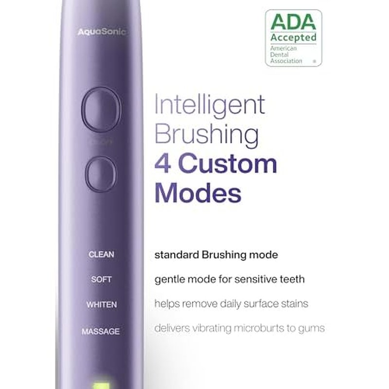 Aquasonic Vibe Series Ultra-Whitening Toothbrush ? ADA Accepted Electric Toothbrush - 8 Brush Heads & Travel Case ? 40,000 VPM Motor & Wireless Charging - 4 Modes w Smart Timer ? Satin Violet