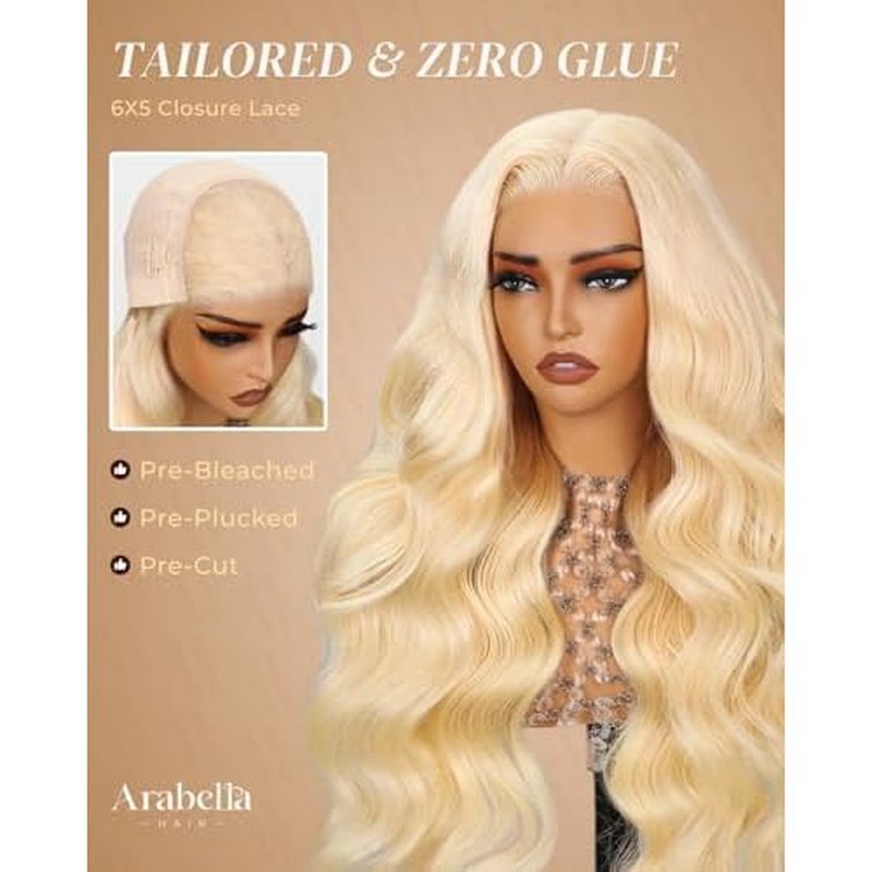 Arabella 5X6 613 Lace Front Wig Human Hair 613 Glueless Wigs Human Hair 240% Density 613 Human Hair Wig Pre Cut Lace and Pre Plucked (18inch, 613 6X5 Body Wave Wig)