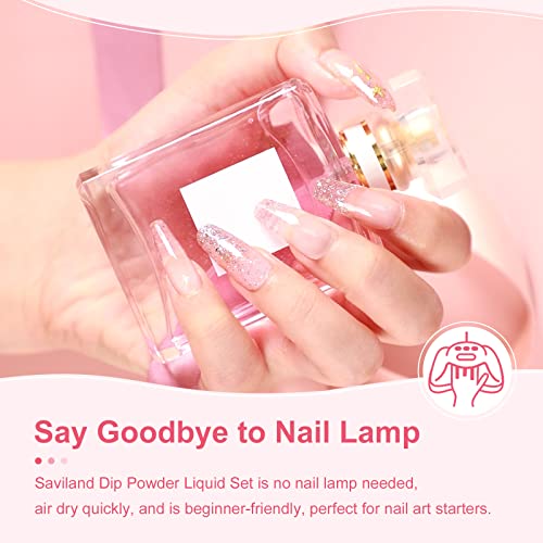 SAVILAND Dip Powder Liquid Set 15 ml/0.5 oz,10 Pcs Nail Dip Liquid Set with HEMA-free Base/Top Coat, Activator Brush Saver Acrylic Gel Nail File No Curing Needed DIY Home Salon Quality