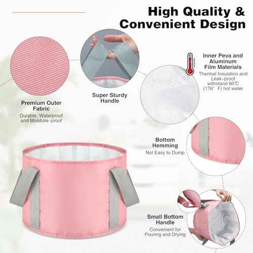 Maxcheck 14L 6 Pcs Pink Collapsible Foot Basin Tub Portable Soaking Feet Bath Bag Foldable Bucket with Handles Pedicure Foot Spa Tub for Travel Camping Outdoor Washing