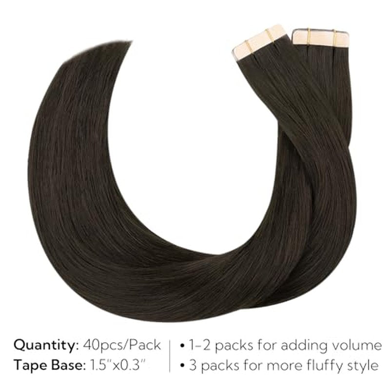 HOTBANANA Tape in Hair Extensions, 24 Inch 40pcs 100g Dark Brown Human Remy Straight Tape Extensions