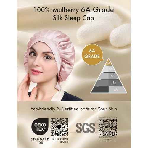 LilySilk 100% Mulberry Silk Bonnet, Silk Night Sleep Cap Adjustable Hair Wrap for Sleeping, Rosy Pink