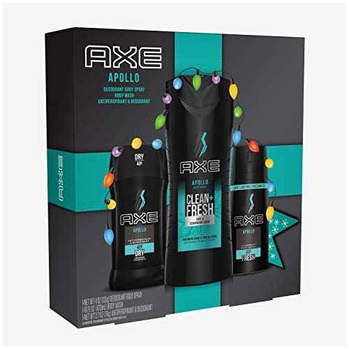 AXE Apollo Gift Set With Body Spray, Antiperspirant & Deodorant Stick and Body Wash for Grooming for Holiday 3 count