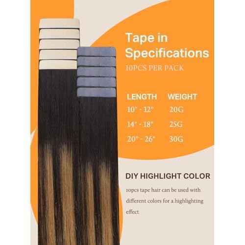 DOORES Tape in Hair Extensions, Balayage Dark Brown to Chestnut Brown 25g 10pcs 18 Inch Remy Straight Hair Skin Weft