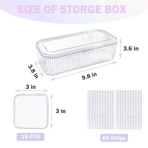 Press On Nail Organizer Box Kit,15 PCS Clear Press On Nail Storage Boxes and 1 Large Container Box,60pcs Adhesive Tape, Fake Nail Organizer Display Case Press On Nail Packaging for Home Nail Salon Use