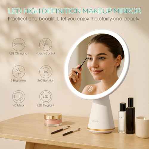 VOYOR Makeup Mirror Rechargeable Travel Vanity Mirror with Lights Removable Desk Mirror Adjustable Angle Light up Makeup Mirror 3 Levels of Adjustable Brightness Led Mirror Makeup CM110