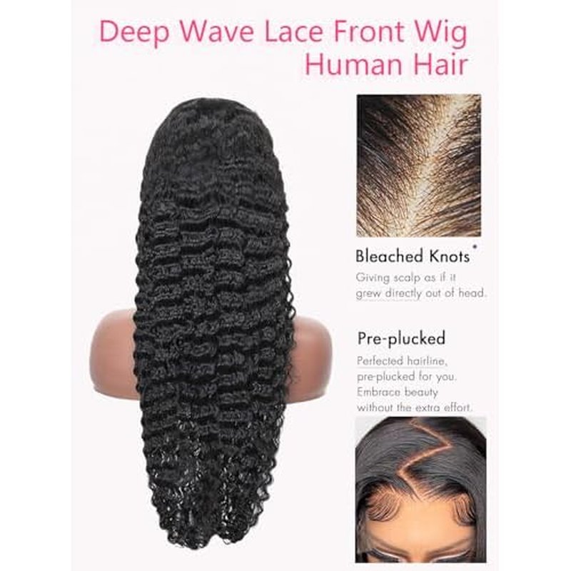 13x6 Deep Wave Lace Front Wig Human Hair, 180% Density, Natural Look, Easy to Style, Perfect for Daily Wear & Parties, Long-Lasting Shine, 24 inch