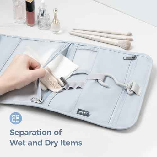 pack all Hanging Travel Toiletry Bag, Foldable Cosmetic Bag with Multiple Compartments, Water-Resistant Makeup Bag for Toiletries, Accessories (Light Blue)