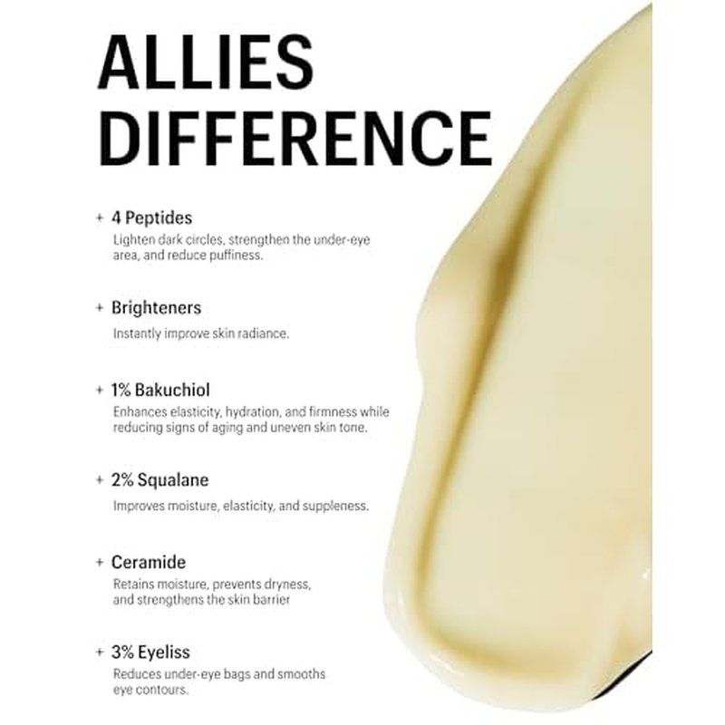 Allies of Skin Peptides Firming Eye Cream | Under Eye Moisturizer for Dark Circles & Puffiness | Bakuchiol, Ceramides and Vitamin C for Fine Lines and Under Eye Area | 0.5 oz