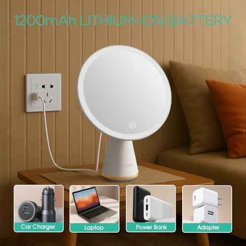 VOYOR Makeup Mirror Rechargeable Travel Vanity Mirror with Lights Removable Desk Mirror Adjustable Angle Light up Makeup Mirror 3 Levels of Adjustable Brightness Led Mirror Makeup CM110