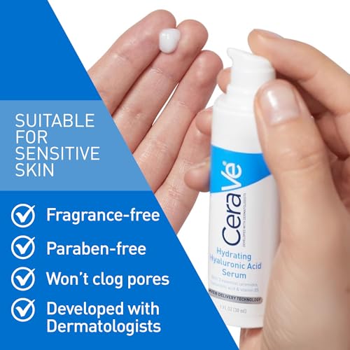 Cerave Hyaluronic Acid Serum for Face with Vitamin B5 and Ceramides, Hydrating Face Serum for Dry Skin, Fragrance Free, 1 Ounce
