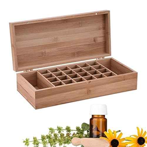 Pure Vie Essential Oil Bamboo Storage Box Travel Display Presentation, Holds 26 Bottles for 5, 10, 15ml - Aromatherapy Organizer Nail Polish Fragrance Container - Keep Your Oils Safe & Space Saver