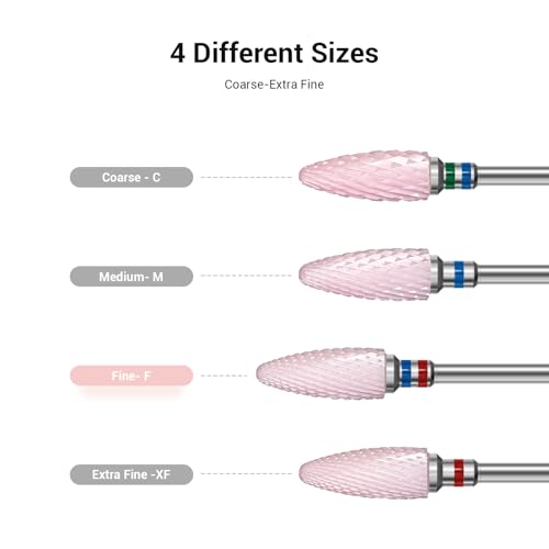 MelodySusie Ceramic Nail Drill Bit, 3/32'' (2.35mm) Professional Acrylic Nail File Flame Drill Bit for Manicure Pedicure Cuticle Gel Nail Polishing, Beginners Bits, Pink, Series Bit-S, Fine