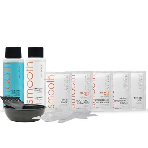 Keragen Brazilian Keratin Smoothing Treatment - Formaldehyde-Free Express Home Blowout Kit - Straightens & Smooths Frizz - Includes 2 Oz Treatment, Clarifying Shampoo & Aftercare Samples