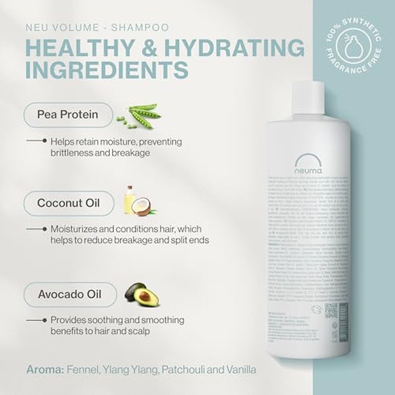 NEUMA Neu Volume Shampoo 32 Fl. Oz. Fennel, Ylang Ylang, Patchouli, and Vanilla Scent, Sulfate Free Shampoo