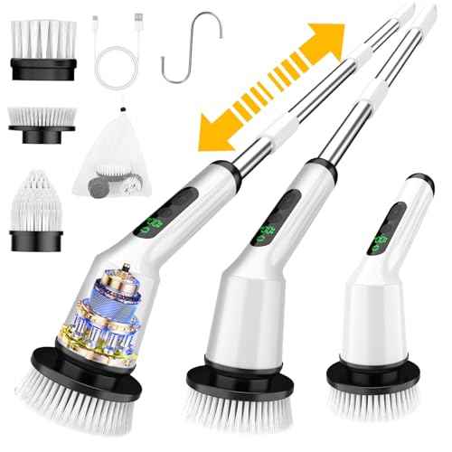 Electric Spin Scrubber for Cleaning Bathroom, Shower Scrubber Cordless Cleaning Brush with IPX7 Waterproof & 2 Speed,Cleaning Brush Cleaning Supplies for Shower Tub Kitchen Tile Toilet Silver
