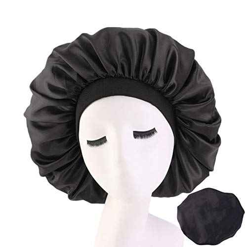 Deepth 6 Pieces Extra Large Sleep Cap Jumbo Cap Large Satin Bonnet with Comfort Elastic Band (Solid 6pack)