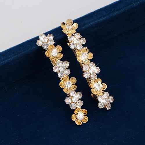 Gold Barrettes for Women Rhinestone Fancy Hair Clips Crystal Flower Hair Clips Barrettes for Women Thin Thick Short Hair Gold Bridal Hair Accessories for Wedding