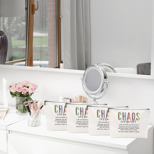 4pcs Chaos Coordinator Makeup Bag Chaos Coordinator Gifts for Women Cosmetic Bag, Thank You Gifts for Women Her Moms Manager Colleagues Retirement Boss Gift, Makeup Pouch Zipper Bags