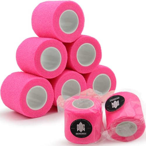 Tattoo Grip Cover Wrap Pink - Denergy 6PCS PMU Pen Grip Tape Wrap Cover Cohesive Sports Adherent Tape Adhesive Bandage for Tattoo Machine Tattoo Accessories (Hot Pink 6pcs)