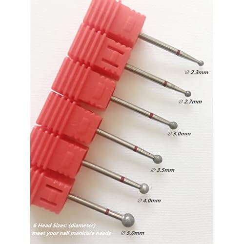 6Pcs Nail Drill Bits, Ball Head 3/32'' Cuticle Clean Nail Bit for Electric Nail File Machine, Suitable for Acrylic Manicure Pedicure Cuticle Gel Polishing, Nail Salon Supply