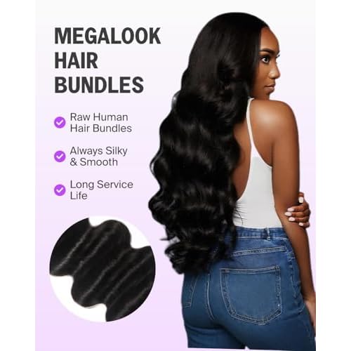 Body Wave Bundles Human Hair 16-20 Inch 3 Bundles 100% Brazilian Human Hair Bundles Double Weft Hair Extensions Quick Weave Natural Black Color
