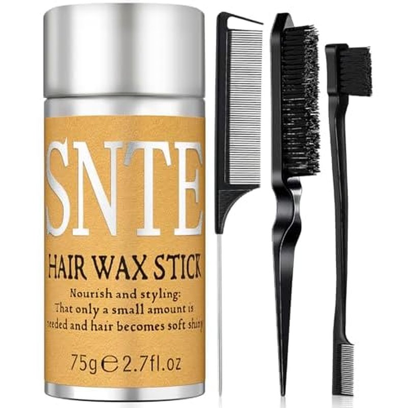 Slick Back Hair Brush & Hair Wax Stick Set - Tames Frizz & Smooths Flyaways - Sleek Ponytails, Buns, Edges - Styling Cream/Gel/Balm/Pomade Stick for Women - Styling Accessories for Girls & Kids