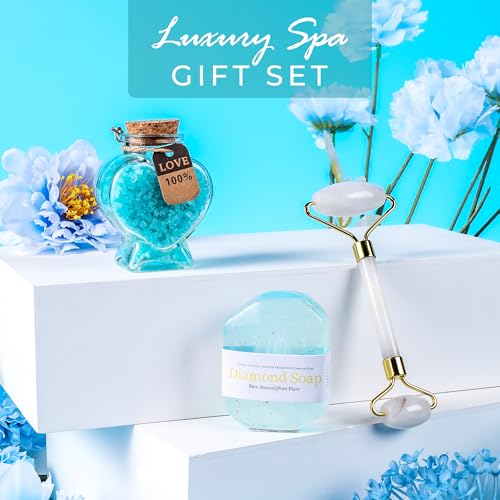 Birthday Gifts For Women, Self Care Gifts For Women - Jade Roller, 10 in 1 Spa Basket Care Package, Get Well Soon Gifts w/ Plush Blanket, Relaxing Spa Gift Basket, Birthday Gift Basket For Mom Wife