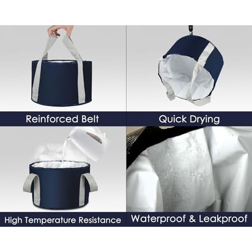 Foot Soaking Tub Collapsible Bucket with Handle 4.7 Gallon/18 L Portable Wash Bag for Fishing, Traveling, and Camping - Navy Blue