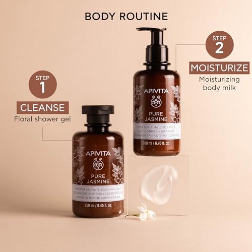 Apivita Pure Jasmine Body Milk | Moisturizes & Soothes with Jasmine, Honey & Essential Oils, 200 mL/ 6.67 oz