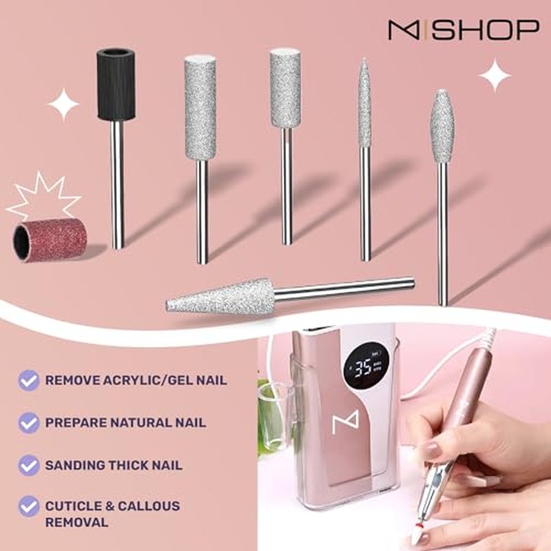 M ? Ying Yang Brushless Nail Drill 35K RPM | Pro Cordless Efile 85W | Rechargeable USB-C Fast Charging | Portable Aluminum Alloy Shell | Quiet Low Vibration Tool for Acrylic Gel Nails (White)