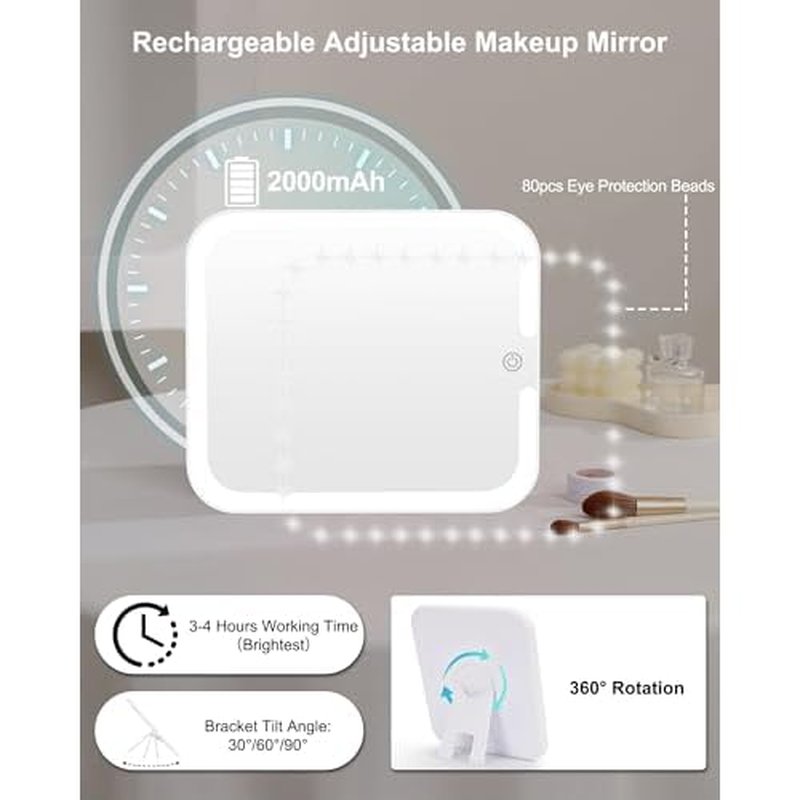 Relavel Makeup Bag with LED Mirror, Makeup Box Travel Train Case with Rechargeable Lighted Mirror, Cosmetic Brush Organizer Storage for Makeup Artists Gifts for Women and Girls, Rose Gold