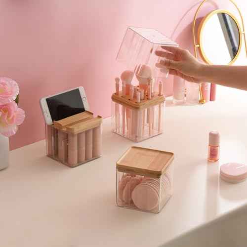 Makeup Brush Holder Comb with Cover Makeup Containers Organizers Set Makeup Holder Box Cosmetic Case With Lid Waterproof Dustproof Beauty Skincare Organizer Bathroom Vanity Countertop,Gift,Clear£¬3PCS