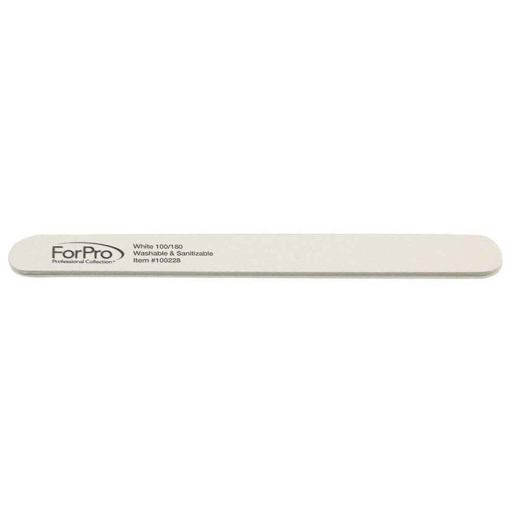 ForPro Professional Collection Nail Foam Boards, White, 100/180 Grit, Double-Sided Manicure and Pedicure Nail Files, 7” L x .75” W, 50-Count