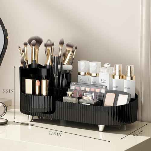 Makeup Organizer Countertop Rotating Makeup Organizer for Vanity Large Capacity Cosmetic Display Case with Makeup Brush Holder Cosmetic Organizer Countertop£¨Black£©