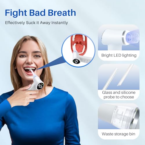 Upgraded Tonsil Stone Remover Tool - Rechargeable Tonsil Stone Vacuum with LED Light & 11-in-1 Probes, Instant Suction for Bad Breath Relief, Safe Silicone/Glass Tip for Tonsilloliths Removal