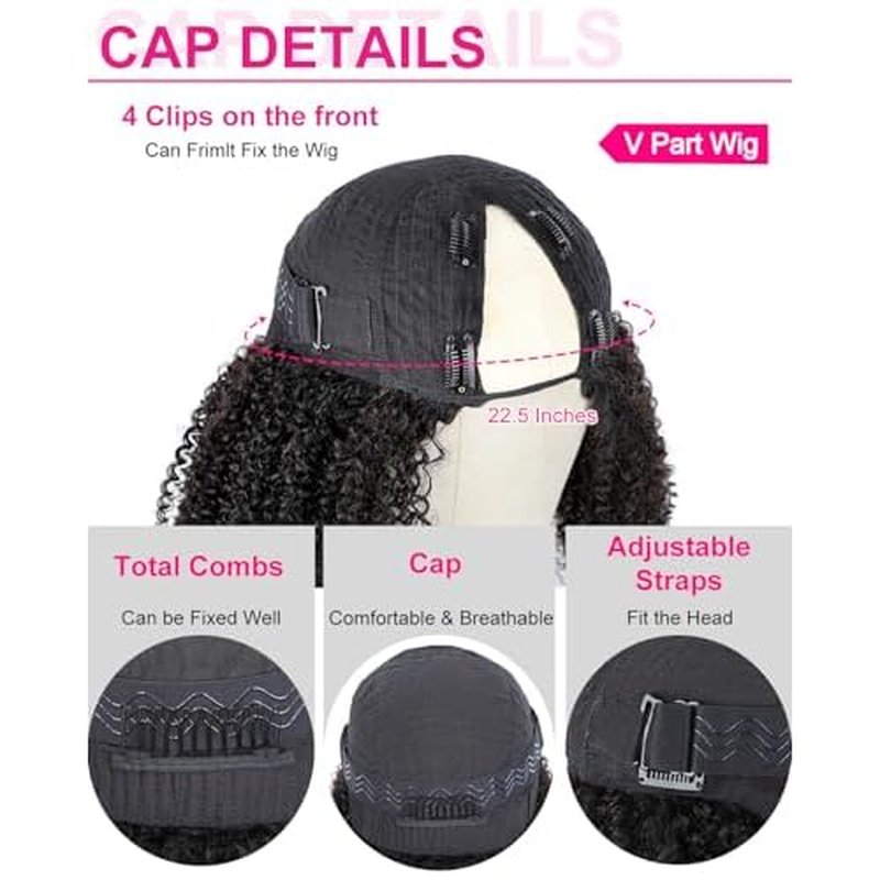 V SHOW V Part Wig Human Hair No Leave Out 180% Density Upgrade U part Afro Curly Wigs with Clips Glueless Wig Human Hair for Women Beginner Friendly No Lace No Glue 16Inch