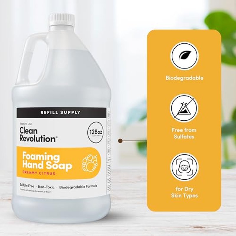 Clean Revolution Foaming Hand Soap Refill Supply Container, Ready to Use Formula, Dreamy Citrus Fragrance, Gluten Free, 128 Fl. Oz