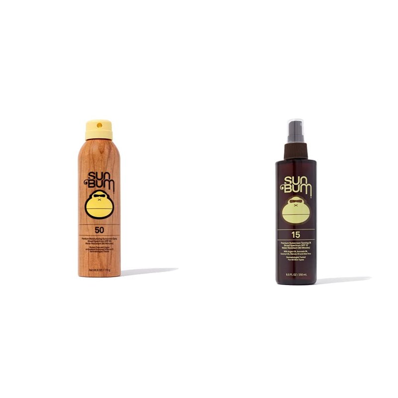 Sun Bum SPF 50 Sunscreen Spray & SPF 15 Tanning Oil Bundle - Reef-Safe Sun Protection