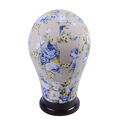 1 Piece Canvas Block Head Mannequin Head for Hair Extension Lace Wigs Making and Display Styling (Blue 22")
