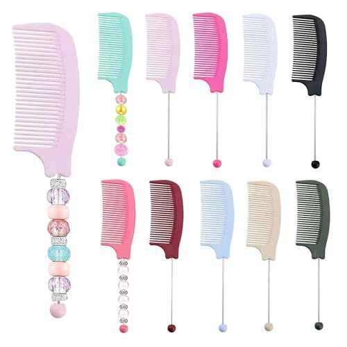 10 Pack Beadable Combs Plastic Styling Wide Tooth Handheld Hair Comb with Blank Bar for DIY Curly, Wet, Long Hair Stylist Assorted 10 Colors