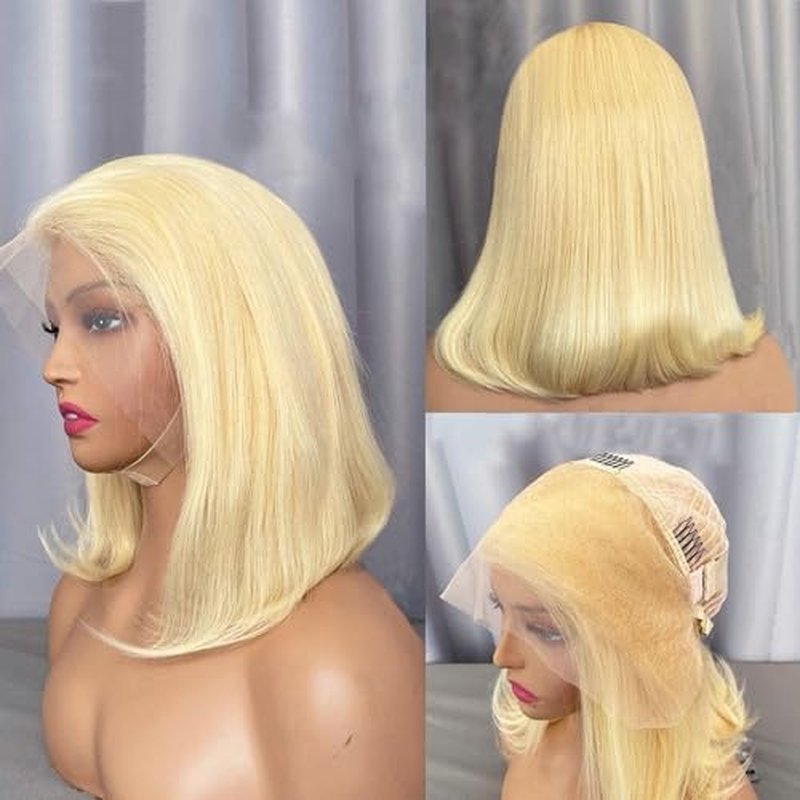 Munx Blonde Bob Wig Human Hair, 13x6 HD Lace Front Wigs Human Hair Pre Plucked with Small Knots 180% Density Glueless 613 Colored Lace Frontal Bob Wigs for Black Women 16 inch Bleached Knots