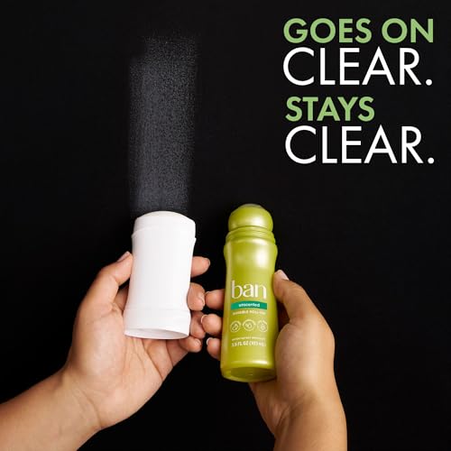 Ban Invisible Roll-on Antiperspirant Deodorant for Women and Men, 24-hour Underarm Odor & Sweat Protection, Unscented, 3.5 Oz, Pack of 2