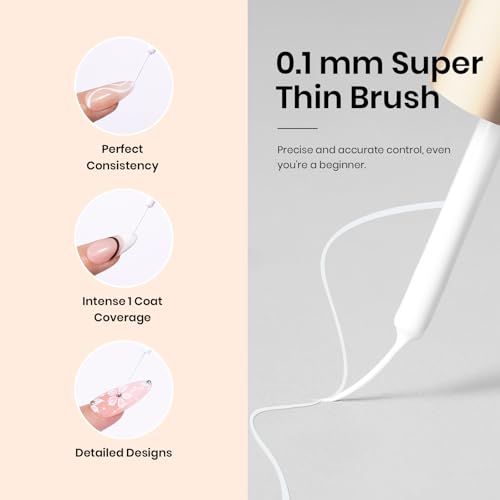 beetles Gel Polish Swirl Nail Art White Gel Liner Nail Polish 1 pcs 7ml Classic White Color Nails Art Paint for Thin French Tip Line Soak off Uv Lamp Manicure Salon