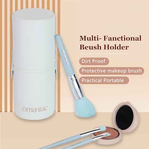 OMANIAC Makeup Brush Set Professional, 20Pcs Pearlescent Wood Handle Makeup Brushes, Premium Cruelty-Free Synthetic Fiber Hair, Travel Make up Brushes Set with Case (Ocean Blue)