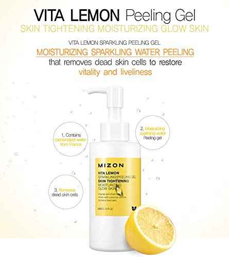 MIZON Vita Lemon Peeling Gel Lemon Peel Oil and Sparkling Water Skin Tightening Moisturizing Skin Vitality Removes Dead Skin Cells Exfoliating Gel (150g/ 5.3 Oz)